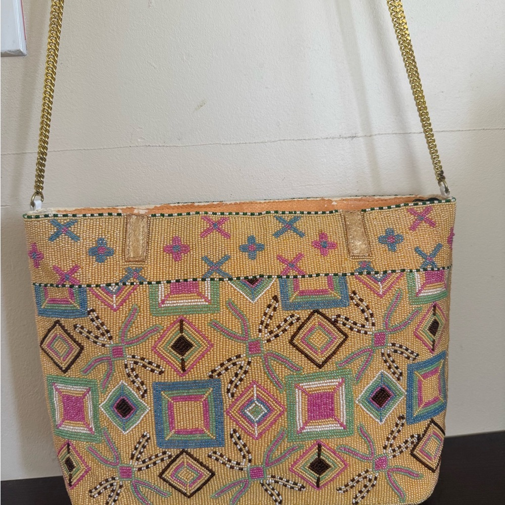 Fendi Multicolor Beaded Geometric Crossbody with Gold Chain